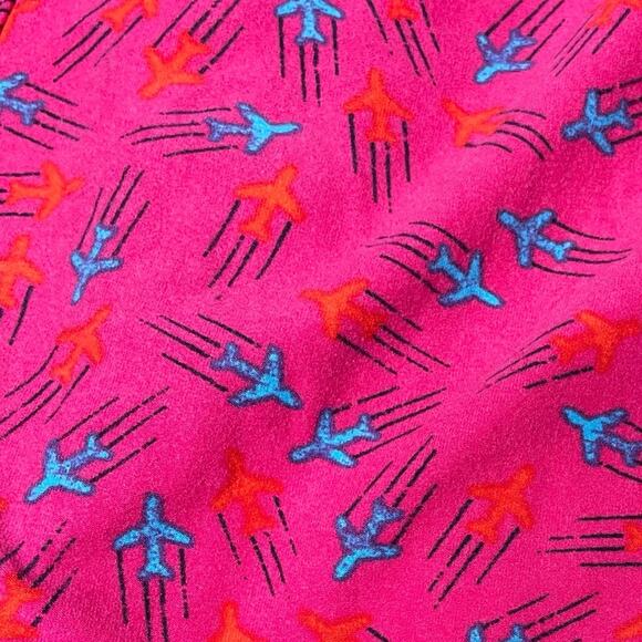 LulaRoe Women's Pink/Blue/Orange Airplane Design Full Length Leggings sz TC - Picture 2 of 4